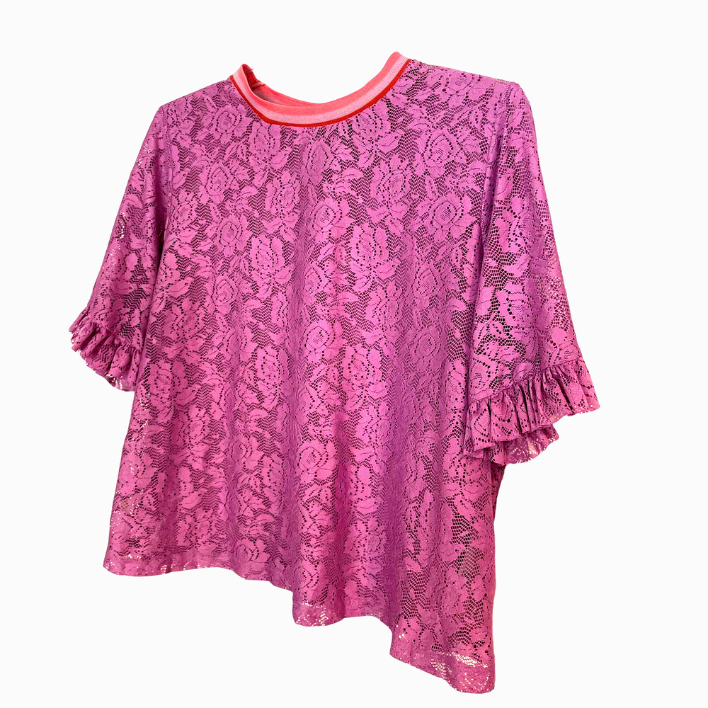 ASOS Maternity Lilac Lace Ruffle Sleeve Stripe Tipping T-Shirt Size 18 - Picture 6 of 13